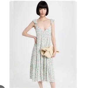 NWT Sokie Collective The Summer Flutter green pink floral midi Dress Size M